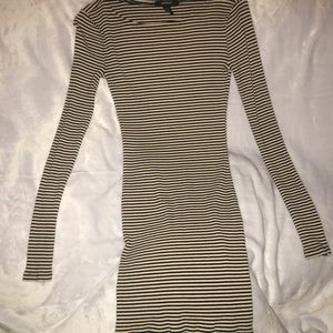 Black &  tan long sleeve bodycon dress waffle knit
